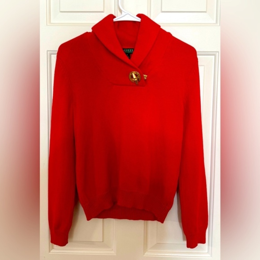 Lauren Ralph Lauren Red Shawl Collar Sweater – Size Small